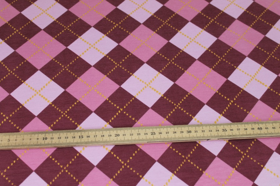 Argyle Check Print Jersey - Pinks fabric, image 2 of 6