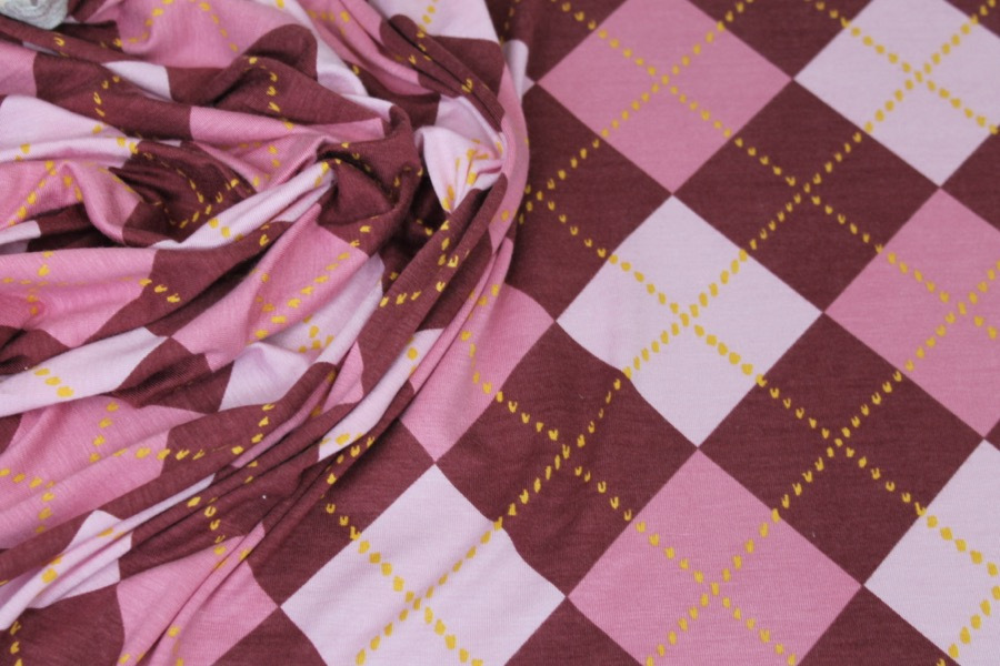 Argyle Check Print Jersey - Pinks fabric
