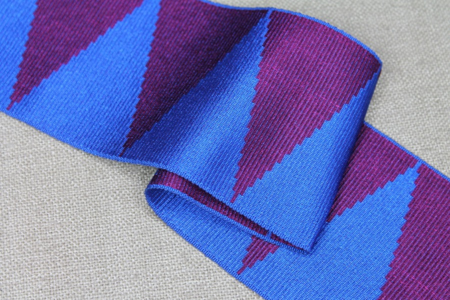 Wide Grosgrain Ribbon - Blue and Burgundy Triangles trim