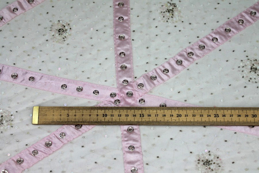 Beaded Tulle with Pink Satin Ribbon and Press Stud Decoration fabric, image 2 of 10