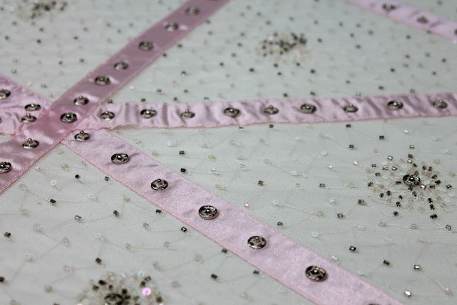 Beaded Tulle with Pink Satin Ribbon and Press Stud Decoration fabric, image 3 of 10