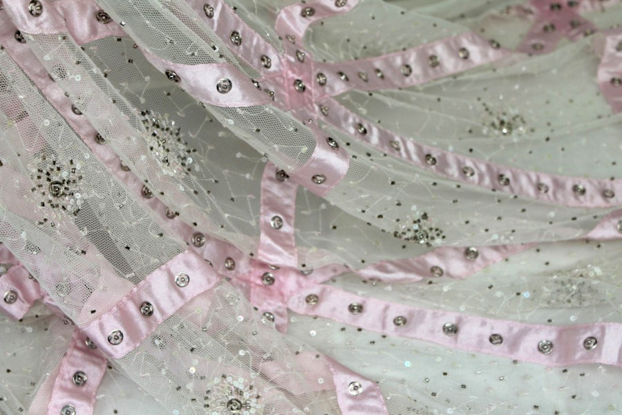 Beaded Tulle with Pink Satin Ribbon and Press Stud Decoration fabric, image 5 of 10