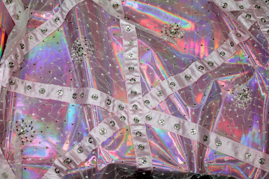 Beaded Tulle with Pink Satin Ribbon and Press Stud Decoration fabric, image 10 of 10