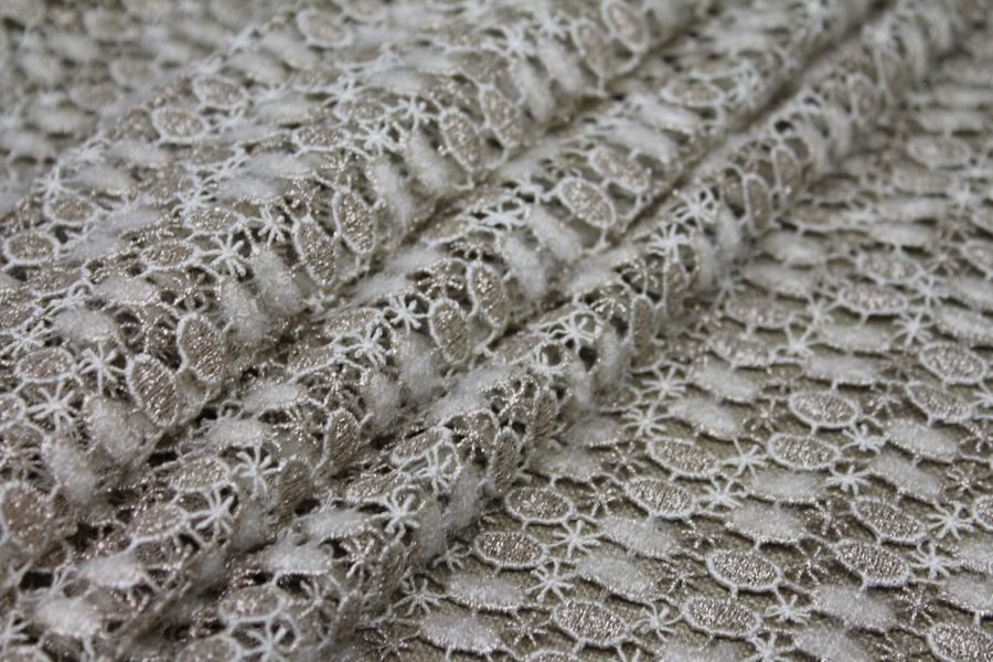 Metallic Guipure Lace - Oval and Star Pattern - Cream / Gold fabric