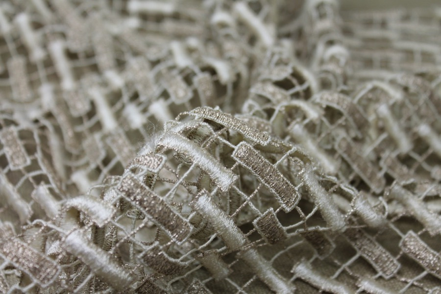 Metallic Guipure Lace - Rectangle Pattern - Cream / Gold fabric, image 3 of 7