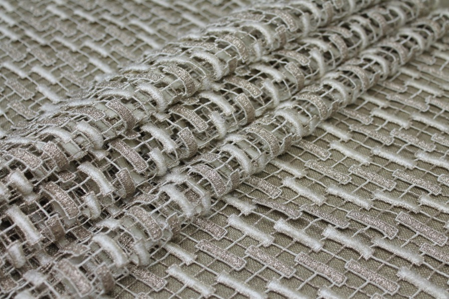 Metallic Guipure Lace - Rectangle Pattern - Cream / Gold fabric