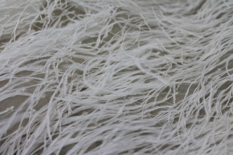 Beads and Ostrich Feathers on Tulle - Blush fabric