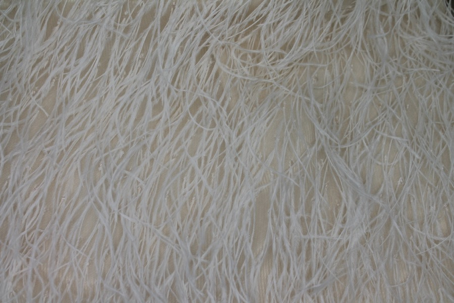 Beads and Ostrich Feathers on Tulle - Blush fabric, image 2 of 7