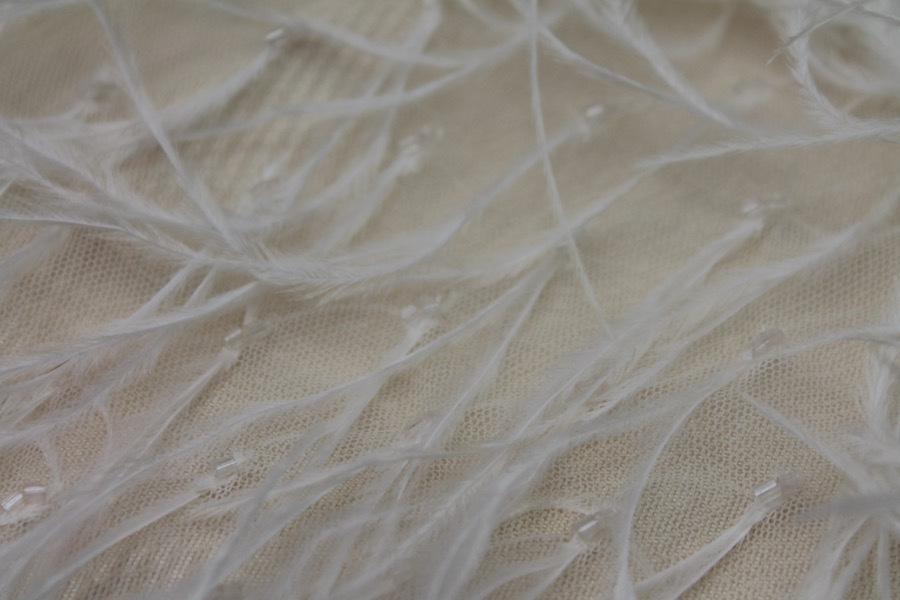 Beads and Ostrich Feathers on Tulle - Blush fabric, image 3 of 7