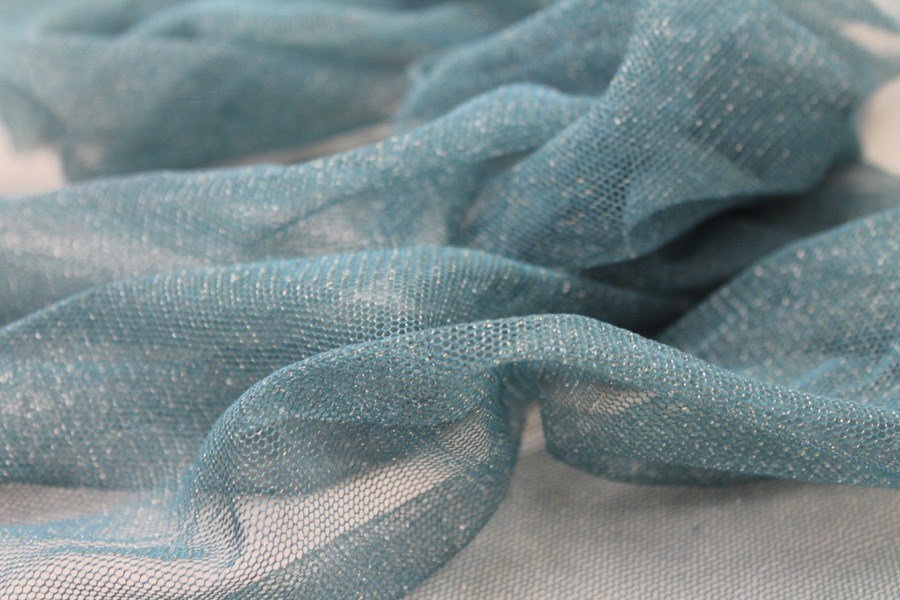 Sparkly Soft Tulle - Dusty Blue / Silver fabric