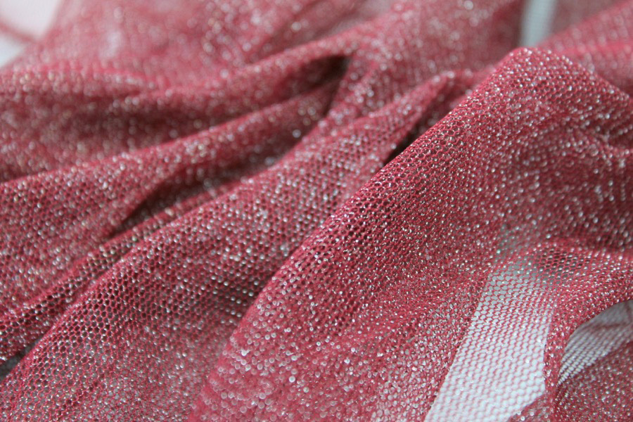 Sparkly Soft Tulle - Burgundy / Silver fabric