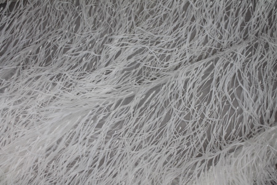 Beads and Ostrich Feathers on Tulle - Ivory fabric, image 5 of 9