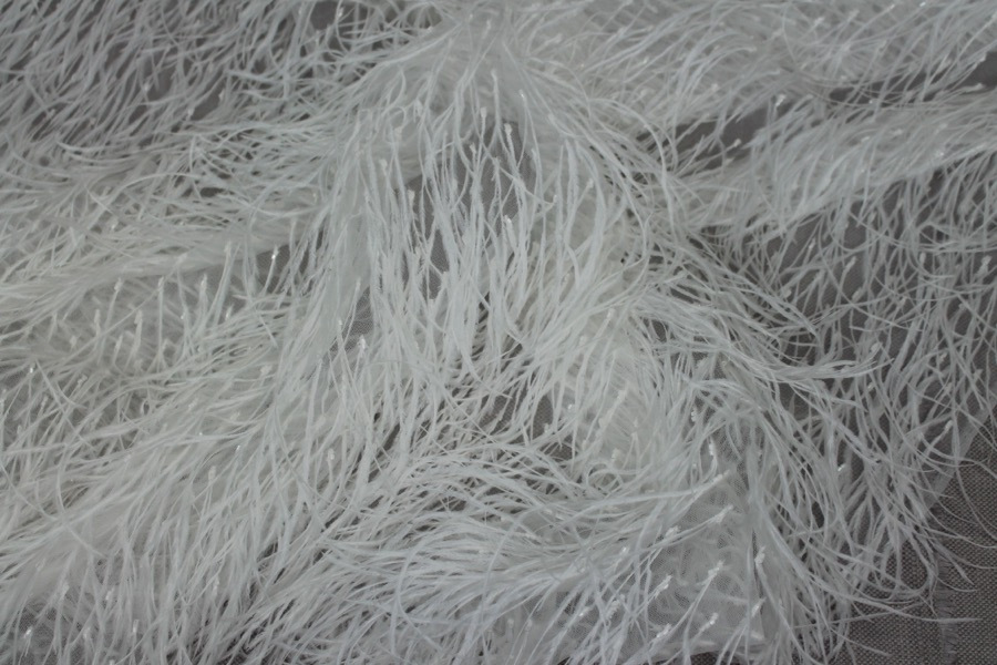 Beads and Ostrich Feathers on Tulle - Ivory fabric, image 4 of 9