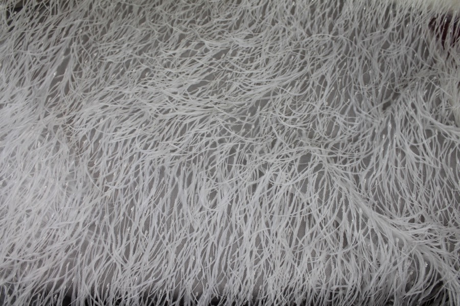 Beads and Ostrich Feathers on Tulle - Ivory fabric, image 3 of 9