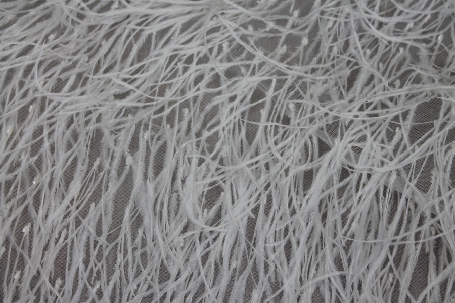 Beads and Ostrich Feathers on Tulle - Ivory fabric, image 2 of 9