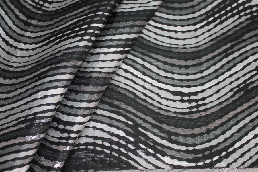 Reversible Black, Grey and Silver Wavy Brocade fabric, image 2 of 9