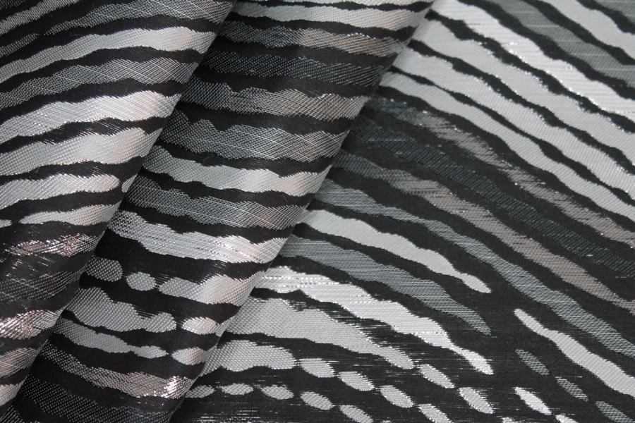 Reversible Black, Grey and Silver Wavy Brocade fabric, image 7 of 9