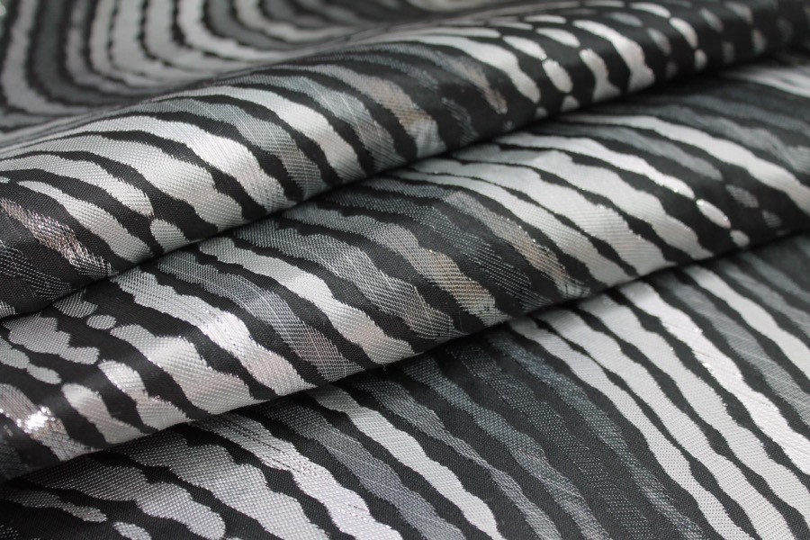 Reversible Black, Grey and Silver Wavy Brocade fabric, image 3 of 9