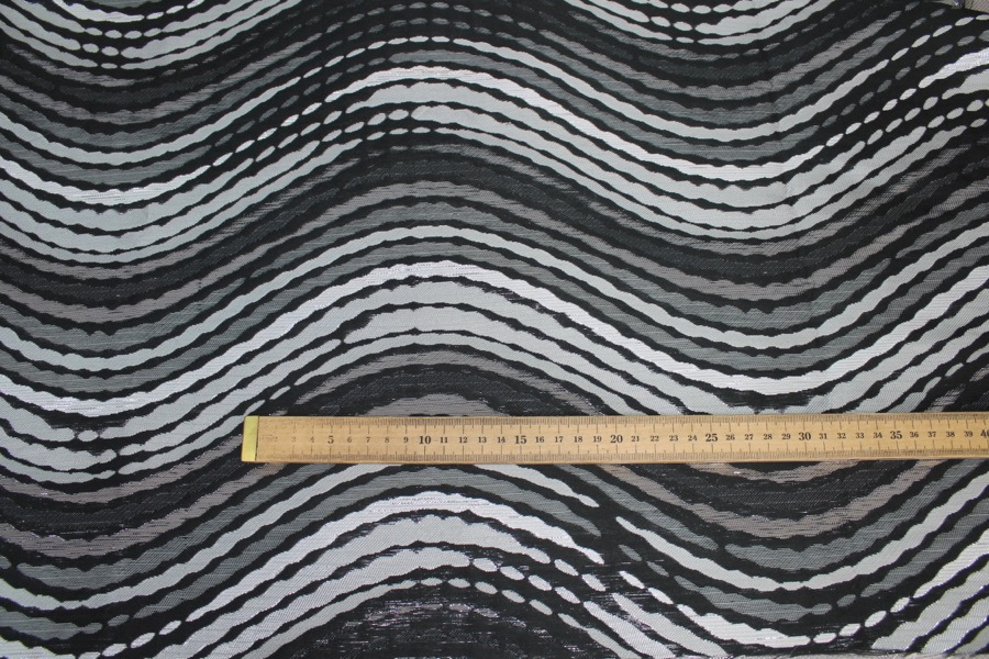 Reversible Black, Grey and Silver Wavy Brocade fabric, image 6 of 9