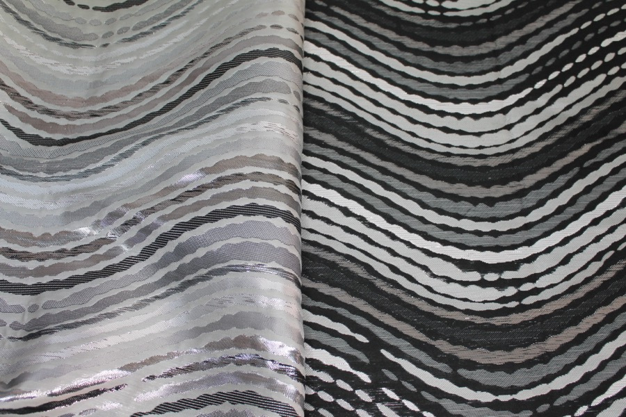 Reversible Black, Grey and Silver Wavy Brocade fabric, image 4 of 9