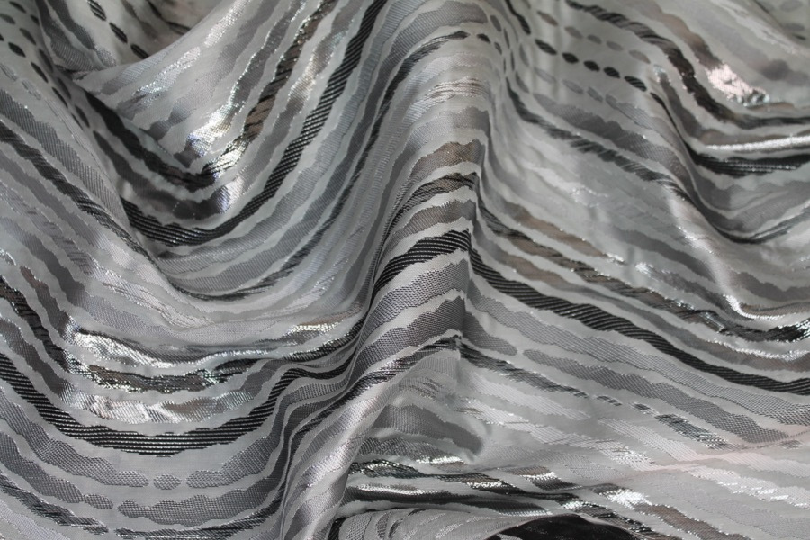 Reversible Black, Grey and Silver Wavy Brocade fabric, image 5 of 9