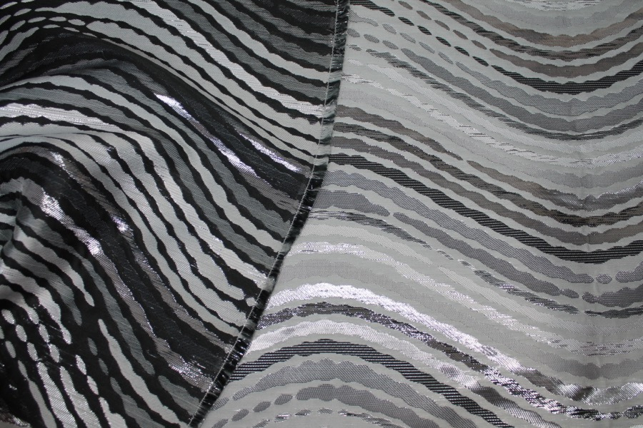 Reversible Black, Grey and Silver Wavy Brocade fabric, image 8 of 9