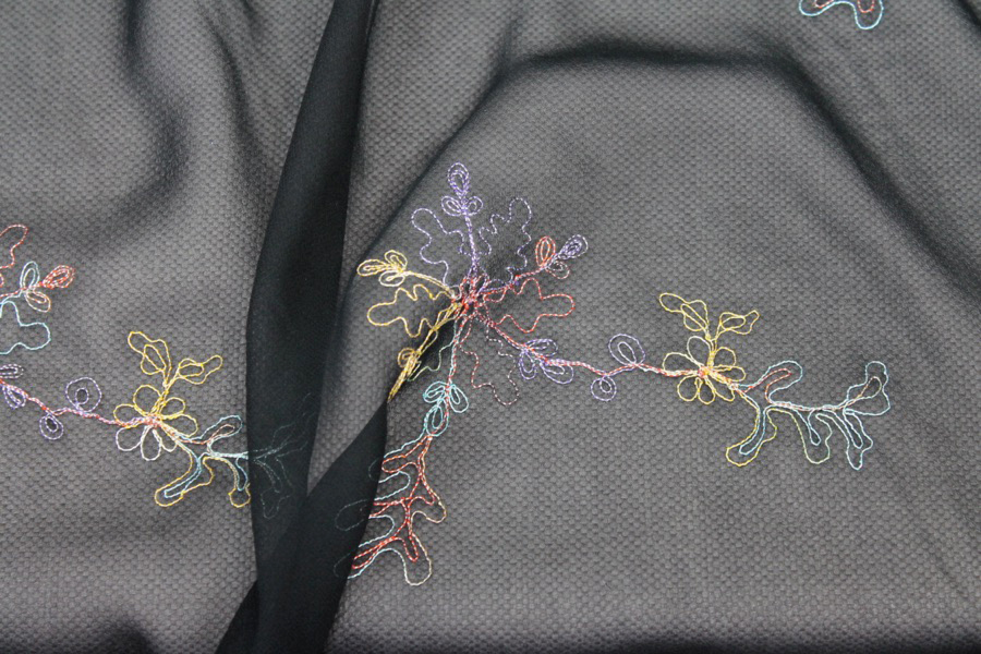 Black Silk Chiffon with Colourful Snowflake Flowers fabric, image 5 of 5