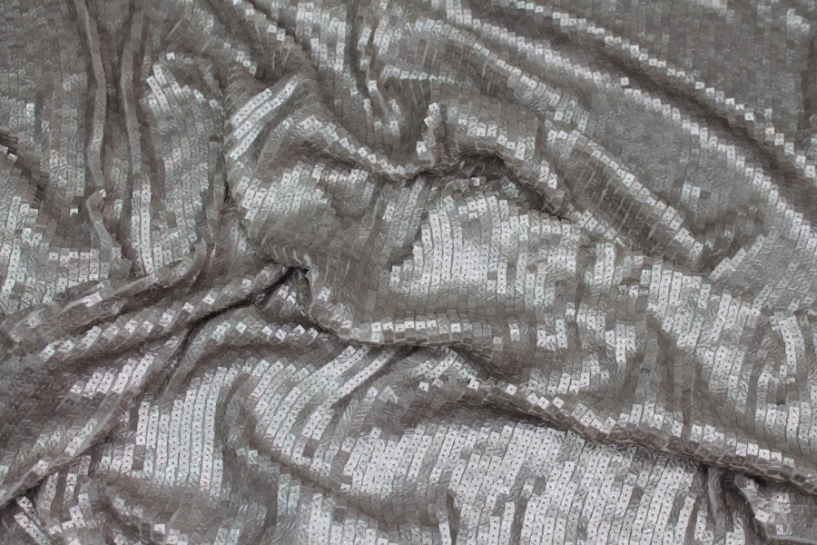 Oyster Overlapping Square Sequin On Silk Chiffon fabric, image 4 of 7