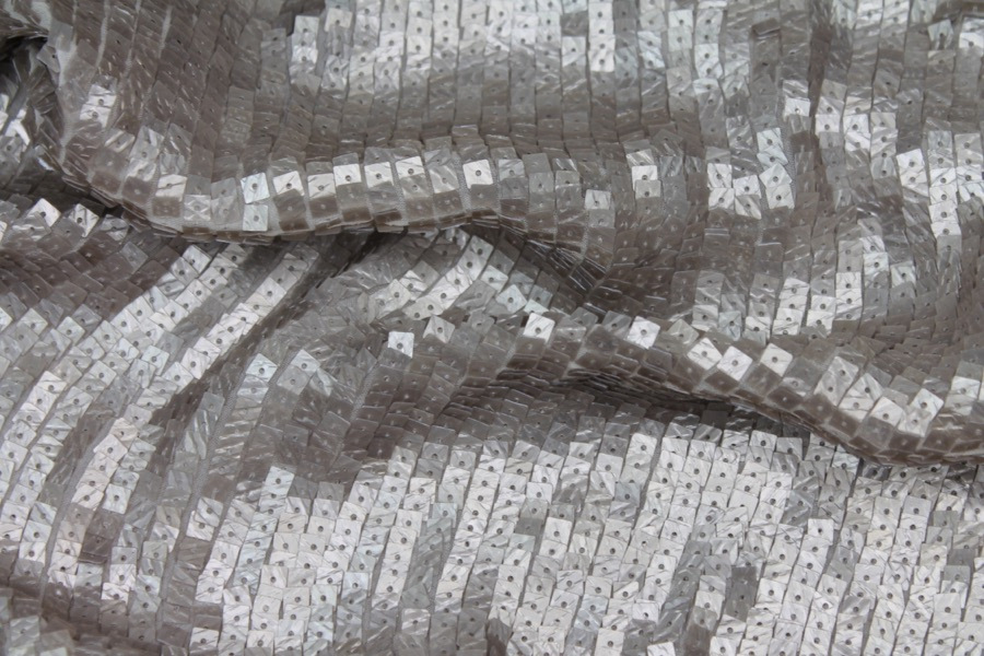 Oyster Overlapping Square Sequin On Silk Chiffon fabric, image 2 of 7