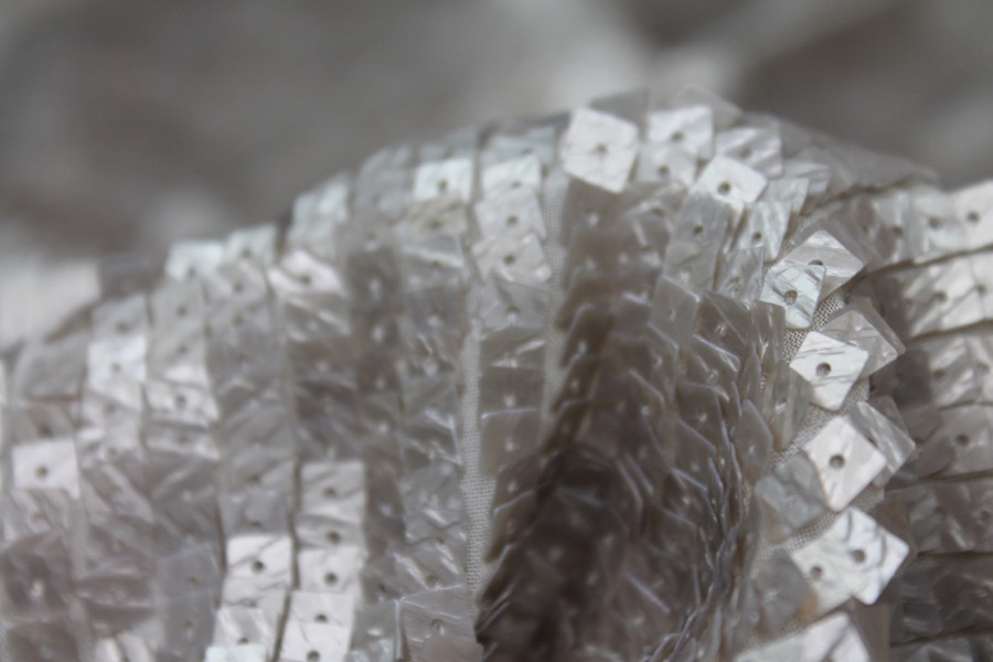 Oyster Overlapping Square Sequin On Silk Chiffon fabric