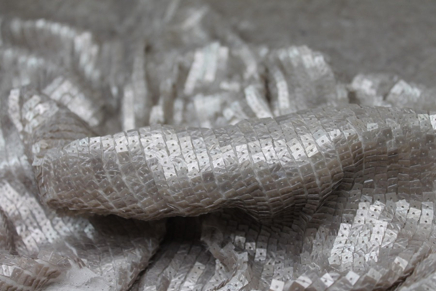 Oyster Overlapping Square Sequin On Silk Chiffon fabric, image 5 of 7