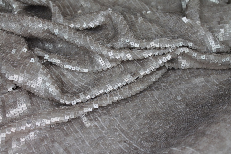 Oyster Overlapping Square Sequin On Silk Chiffon fabric, image 6 of 7