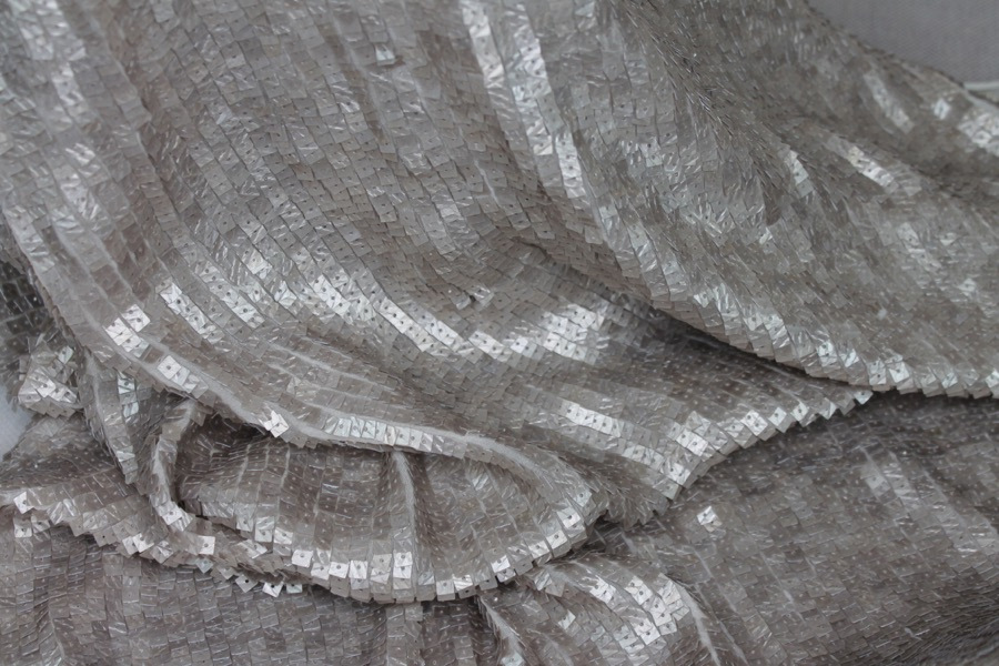 Oyster Overlapping Square Sequin On Silk Chiffon fabric, image 7 of 7