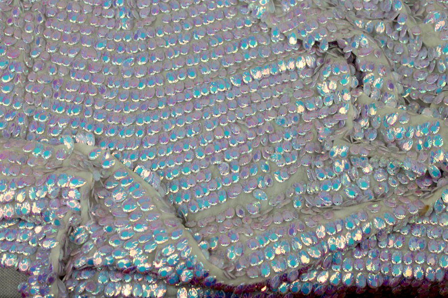 Dragon Scale Sequin in Iridescent White On Silk Chiffon fabric, image 2 of 6