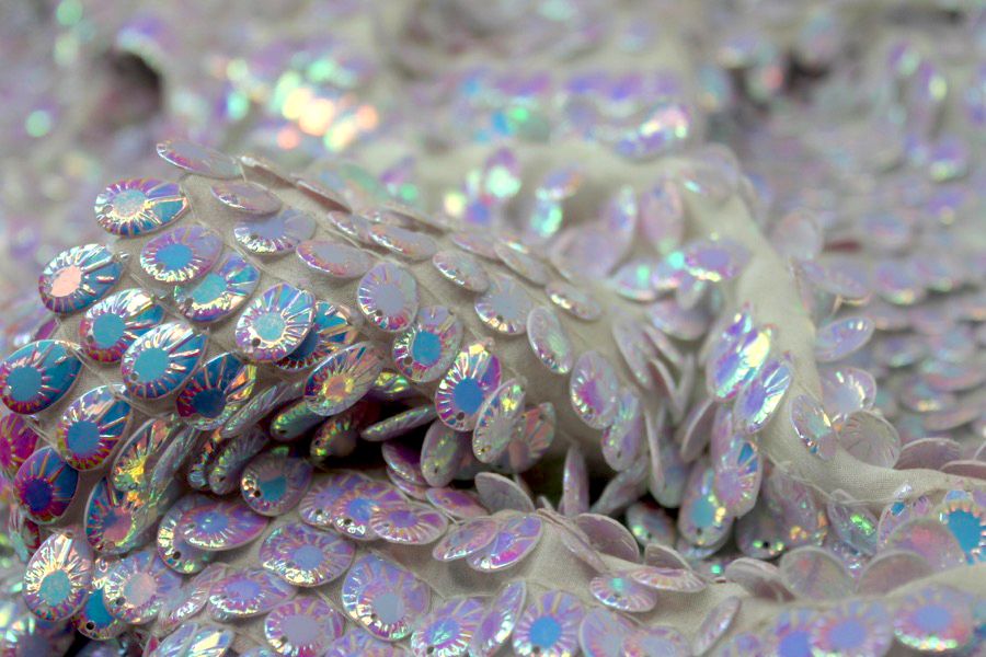 Dragon Scale Sequin in Iridescent White On Silk Chiffon fabric, image 6 of 6