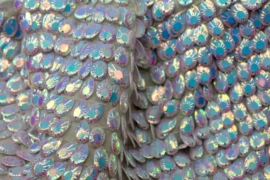 Dragon Scale Sequin in Iridescent White On Silk Chiffon fabric, image 3 of 6