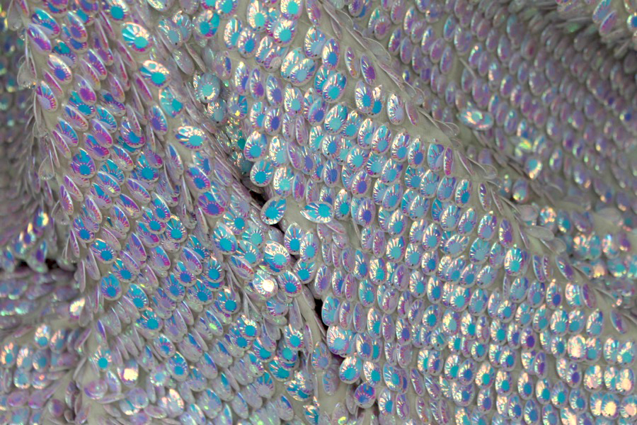 Dragon Scale Sequin in Iridescent White On Silk Chiffon fabric, image 5 of 6