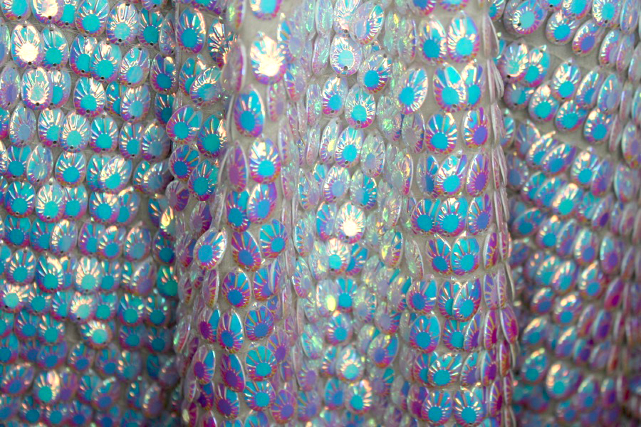 Dragon Scale Sequin in Iridescent White On Silk Chiffon fabric, image 4 of 6