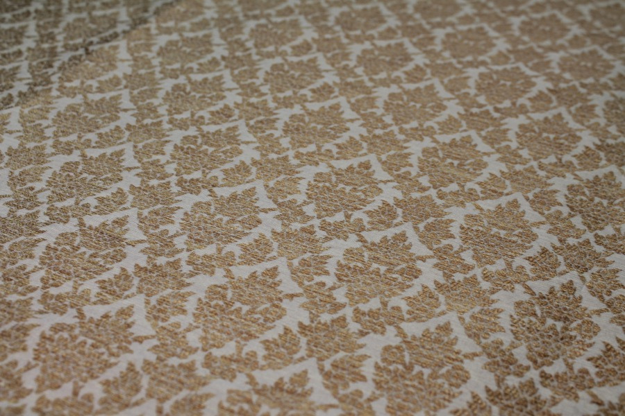 Off White and Gold Ornamental Brocade fabric, image 4 of 8