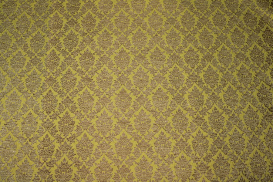 Yellow and Gold Ornamental Brocade fabric, image 2 of 8