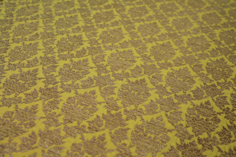 Yellow and Gold Ornamental Brocade fabric, image 5 of 8