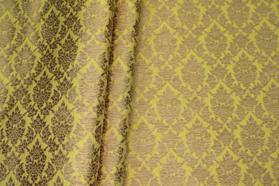 Yellow and Gold Ornamental Brocade fabric, image 6 of 8