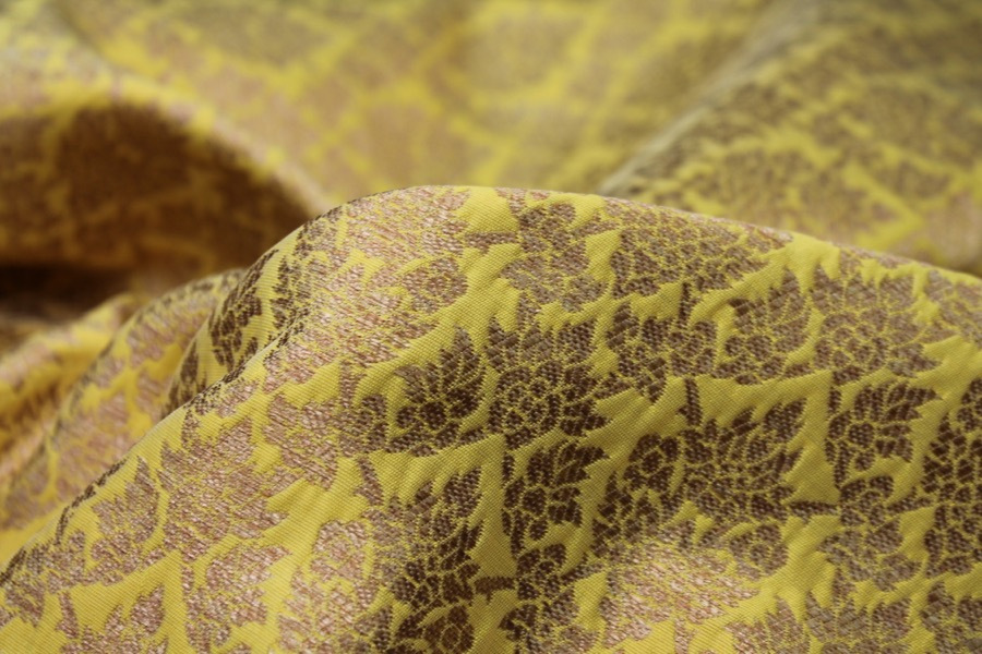 Yellow and Gold Ornamental Brocade fabric, image 3 of 8