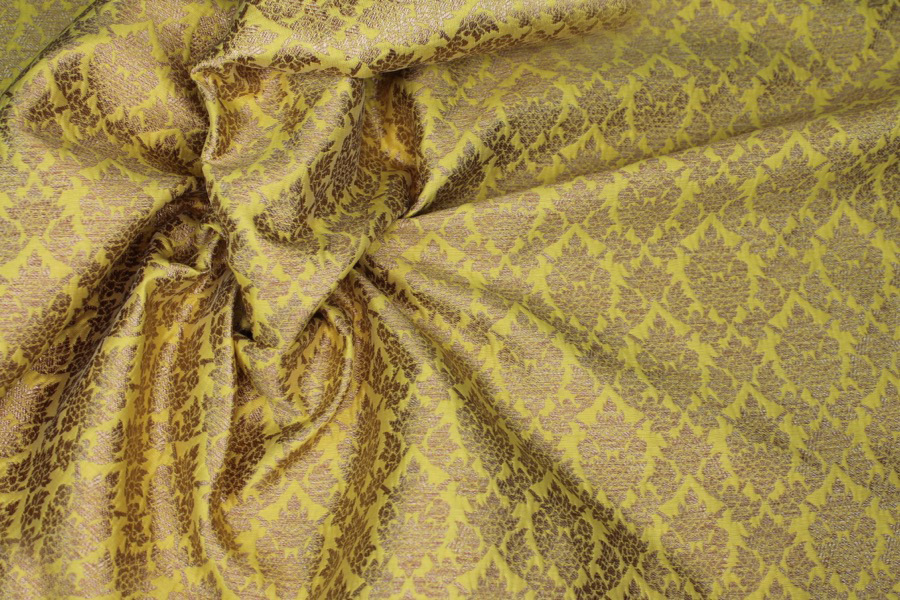 Yellow and Gold Ornamental Brocade fabric, image 7 of 8