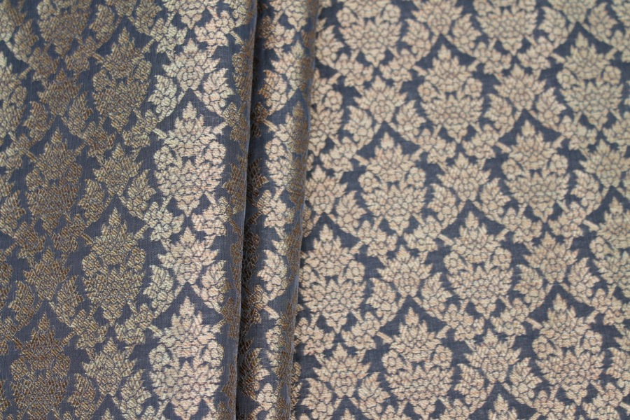 Dark Grey and Gold Ornamental Brocade fabric, image 5 of 8