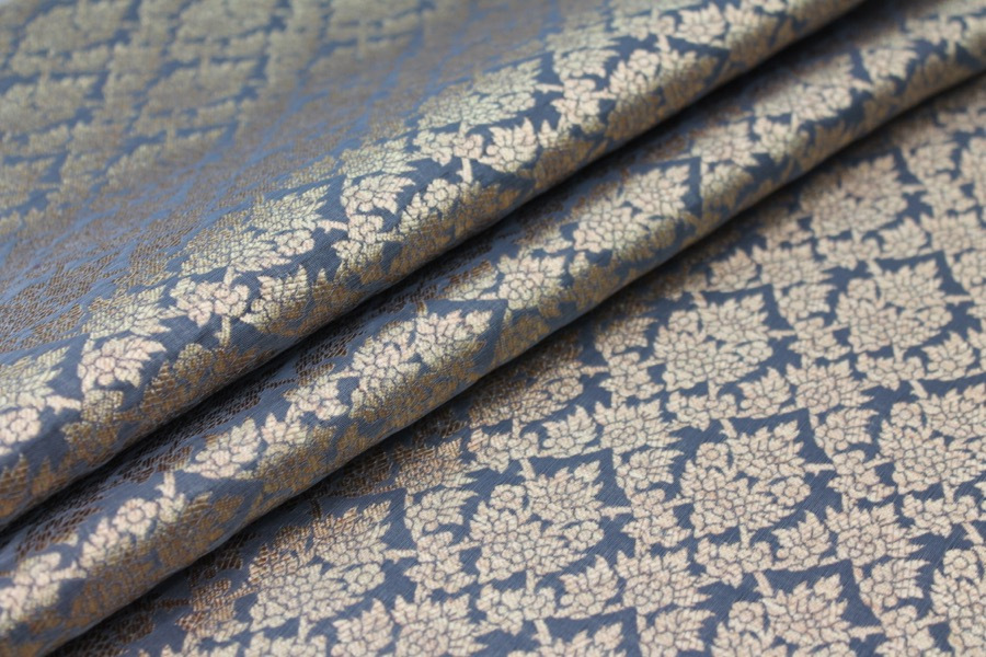 Dark Grey and Gold Ornamental Brocade fabric