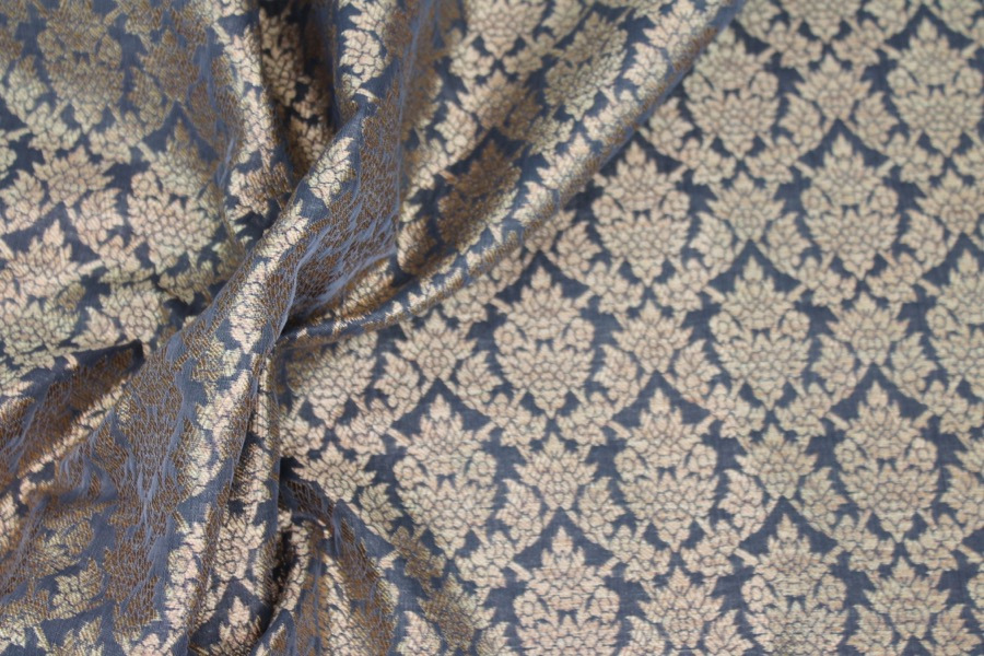Dark Grey and Gold Ornamental Brocade fabric, image 6 of 8