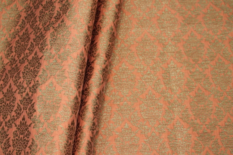 Peach and Gold Ornamental Brocade fabric, image 6 of 7