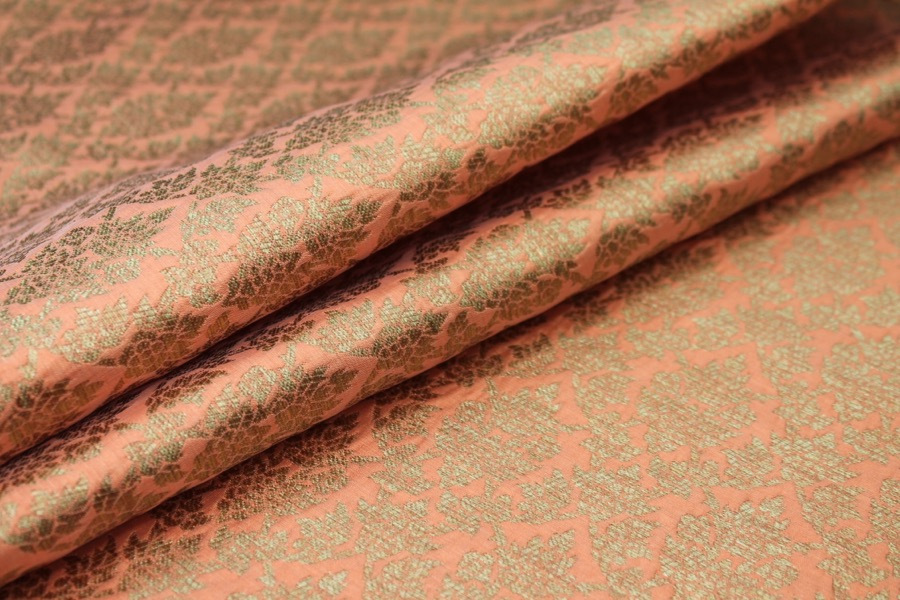 Peach and Gold Ornamental Brocade fabric
