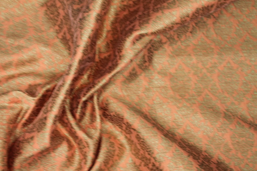 Peach and Gold Ornamental Brocade fabric, image 5 of 7